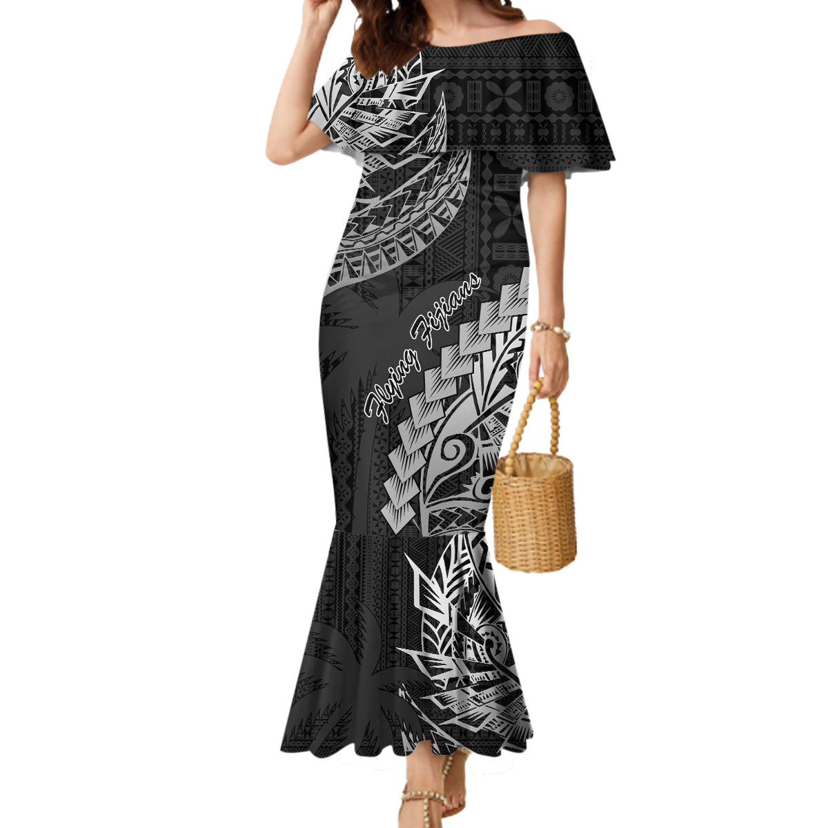 Fiji Rugby Mermaid Dress Kaiviti Fijian Tribal World Cup Black - Wonder Print Shop