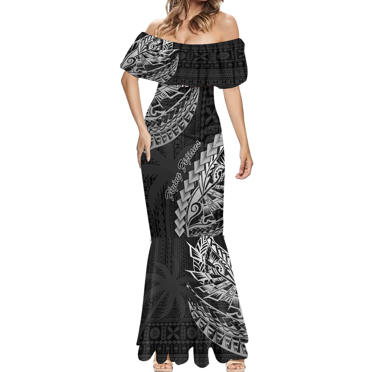 Fiji Rugby Mermaid Dress Kaiviti Fijian Tribal World Cup Black - Wonder Print Shop