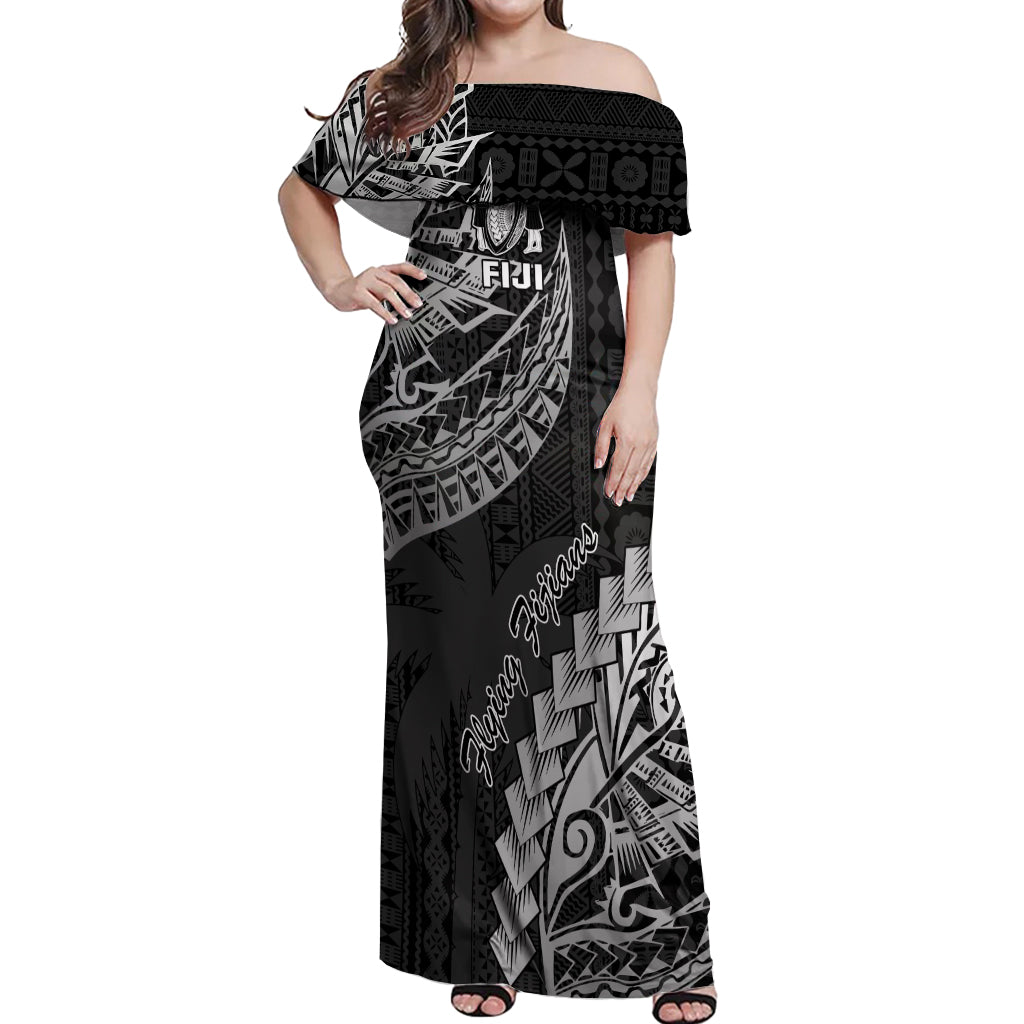 Fiji Rugby Off Shoulder Maxi Dress Kaiviti Fijian Tribal World Cup Black - Wonder Print Shop