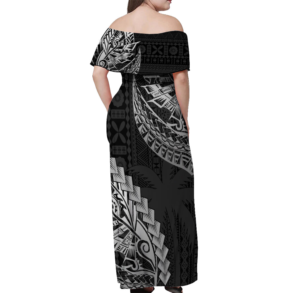 Fiji Rugby Off Shoulder Maxi Dress Kaiviti Fijian Tribal World Cup Black - Wonder Print Shop