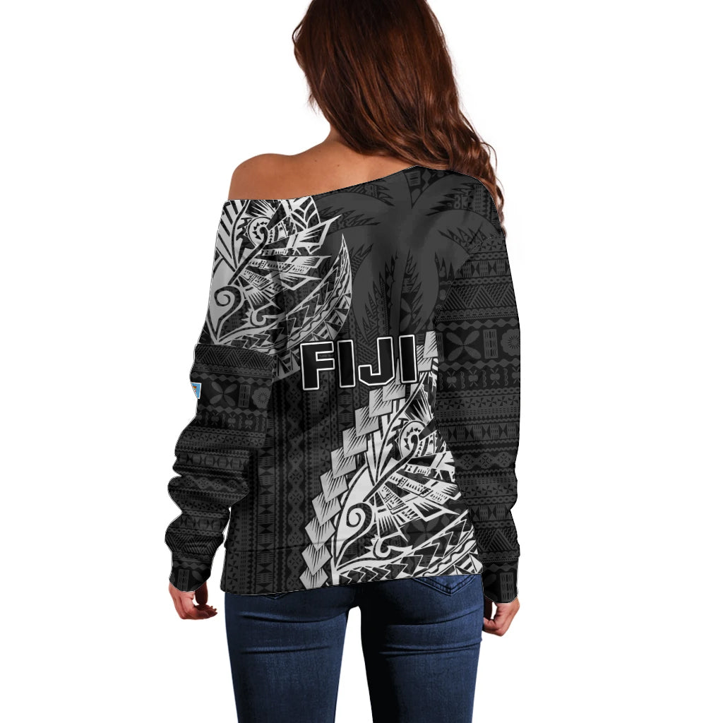 Fiji Rugby Off Shoulder Sweater Kaiviti Fijian Tribal World Cup Black - Wonder Print Shop