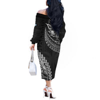 Fiji Rugby Off The Shoulder Long Sleeve Dress Kaiviti Fijian Tribal World Cup Black - Wonder Print Shop