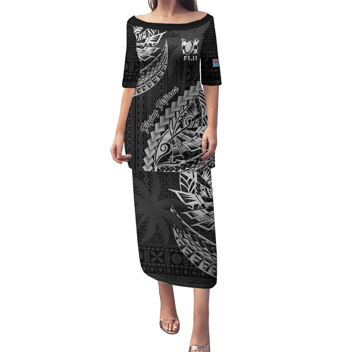 Fiji Rugby Puletasi Kaiviti Fijian Tribal World Cup Black - Wonder Print Shop