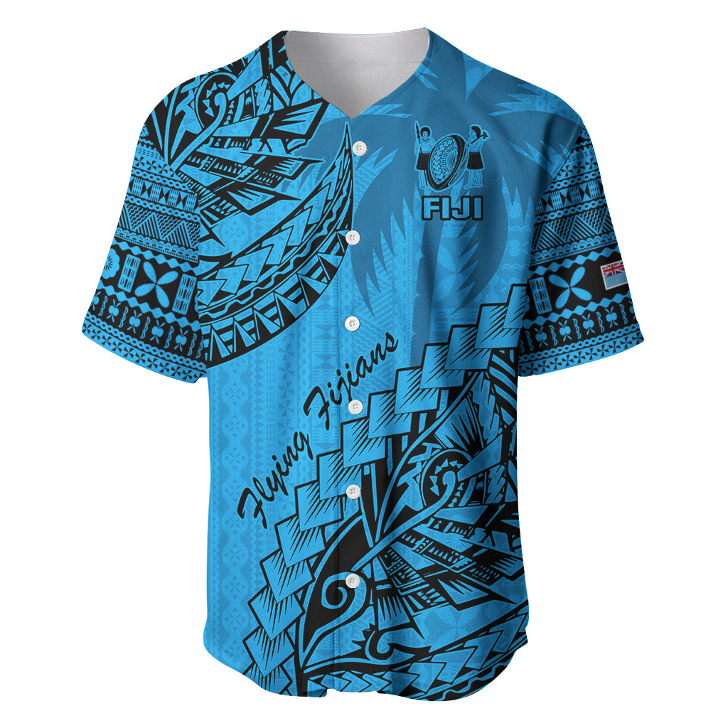 Fiji Rugby Baseball Jersey Kaiviti Fijian Tribal World Cup Blue No1 LT9 - Wonder Print Shop