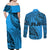 Fiji Rugby Couples Matching Off Shoulder Maxi Dress and Long Sleeve Button Shirt Kaiviti Fijian Tribal World Cup Blue No1 LT9 - Wonder Print Shop