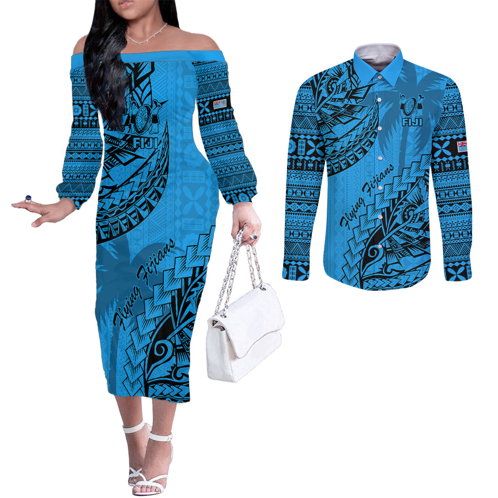 fiji-rugby-couples-matching-off-the-shoulder-long-sleeve-dress-and-long-sleeve-button-shirt-kaiviti-fijian-tribal-world-cup-blue-no1