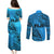 Fiji Rugby Couples Matching Puletasi Dress and Long Sleeve Button Shirt Kaiviti Fijian Tribal World Cup Blue No1 LT9 - Wonder Print Shop