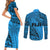 Fiji Rugby Couples Matching Short Sleeve Bodycon Dress and Long Sleeve Button Shirt Kaiviti Fijian Tribal World Cup Blue No1 LT9 - Wonder Print Shop