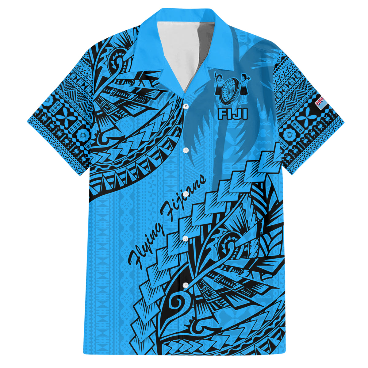 Fiji Rugby Hawaiian Shirt Kaiviti Fijian Tribal World Cup Blue No1 - Wonder Print Shop