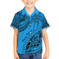 Fiji Rugby Kid Hawaiian Shirt Kaiviti Fijian Tribal World Cup Blue No1 - Wonder Print Shop