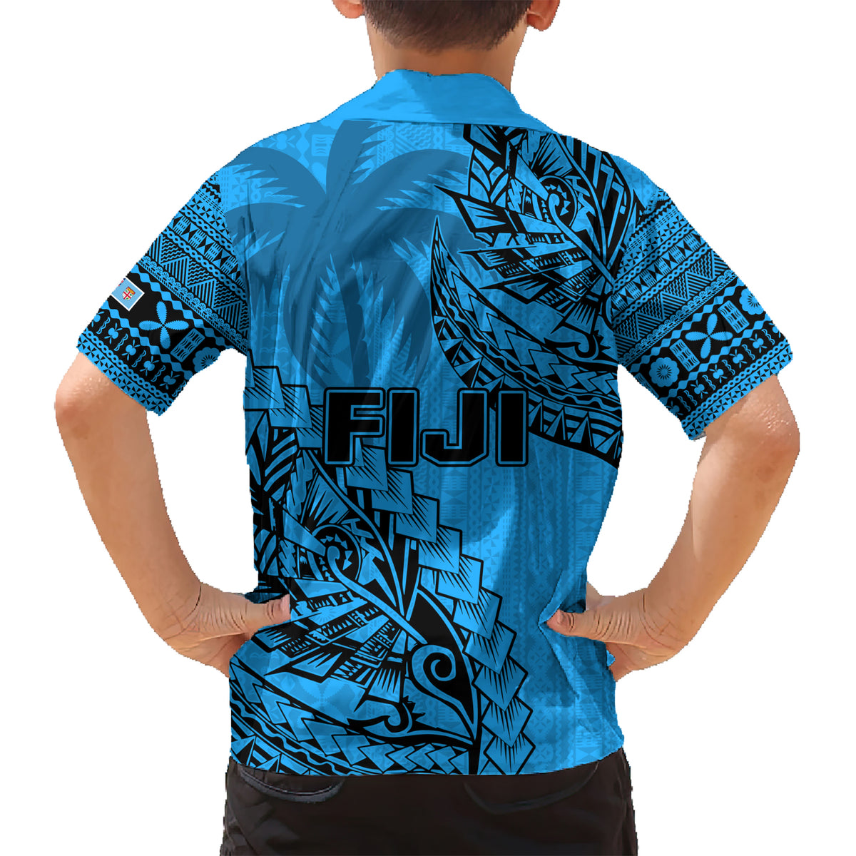 Fiji Rugby Kid Hawaiian Shirt Kaiviti Fijian Tribal World Cup Blue No1 - Wonder Print Shop