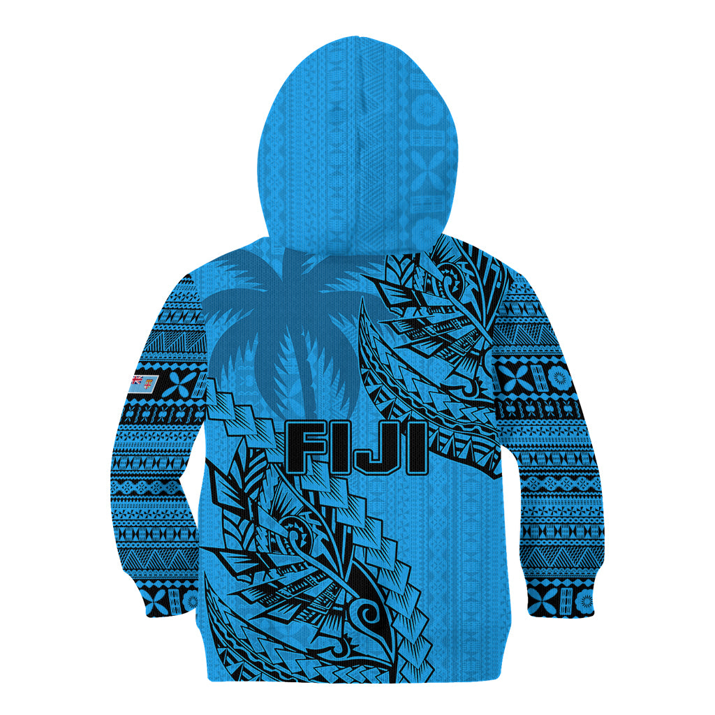 Fiji Rugby Kid Hoodie Kaiviti Fijian Tribal World Cup Blue No1 - Wonder Print Shop