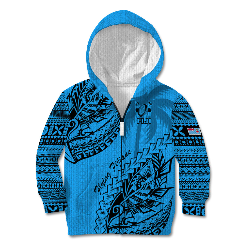 Fiji Rugby Kid Hoodie Kaiviti Fijian Tribal World Cup Blue No1 - Wonder Print Shop