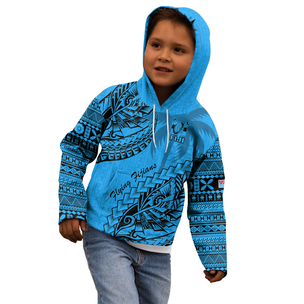 Fiji Rugby Kid Hoodie Kaiviti Fijian Tribal World Cup Blue No1 - Wonder Print Shop