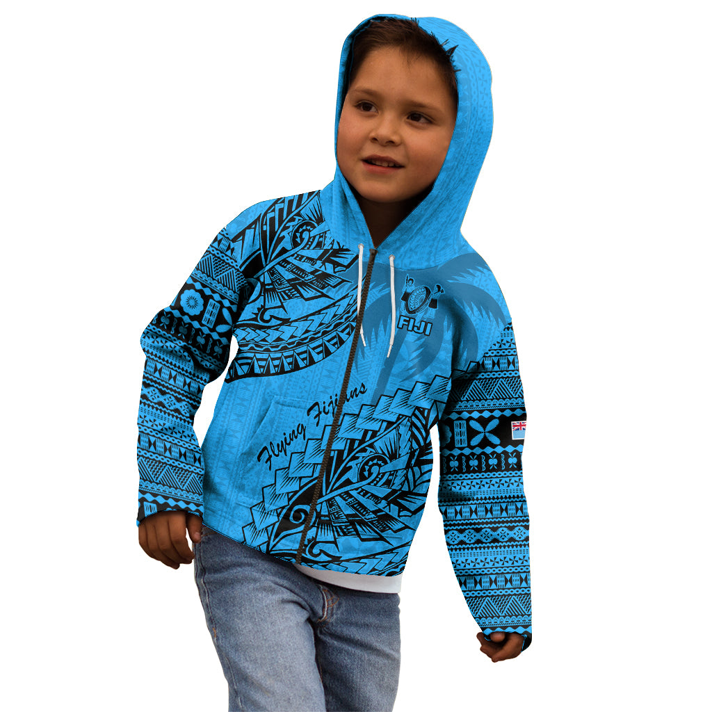 Fiji Rugby Kid Hoodie Kaiviti Fijian Tribal World Cup Blue No1 - Wonder Print Shop