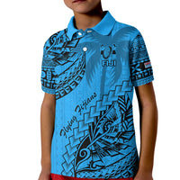 Fiji Rugby Kid Polo Shirt Kaiviti Fijian Tribal World Cup Blue No1 - Wonder Print Shop