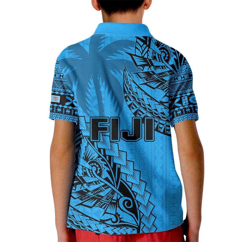 Fiji Rugby Kid Polo Shirt Kaiviti Fijian Tribal World Cup Blue No1 - Wonder Print Shop