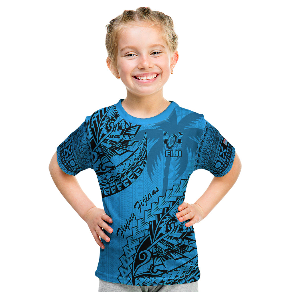Fiji Rugby Kid T Shirt Kaiviti Fijian Tribal World Cup Blue No1 - Wonder Print Shop
