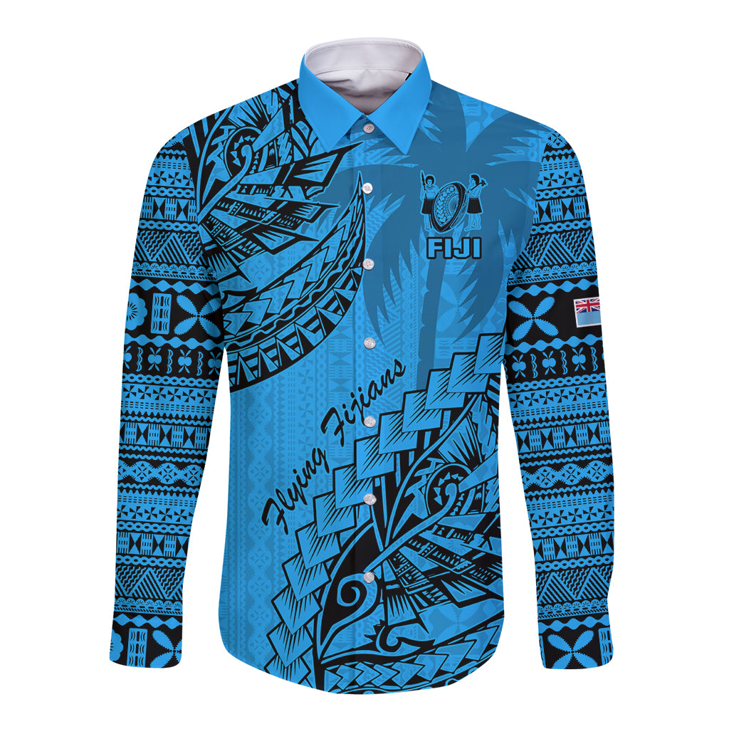 Fiji Rugby Long Sleeve Button Shirt Kaiviti Fijian Tribal World Cup Blue No1 - Wonder Print Shop