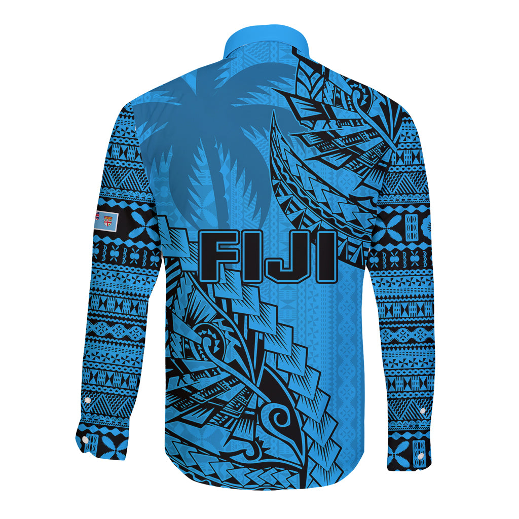 Fiji Rugby Long Sleeve Button Shirt Kaiviti Fijian Tribal World Cup Blue No1 - Wonder Print Shop