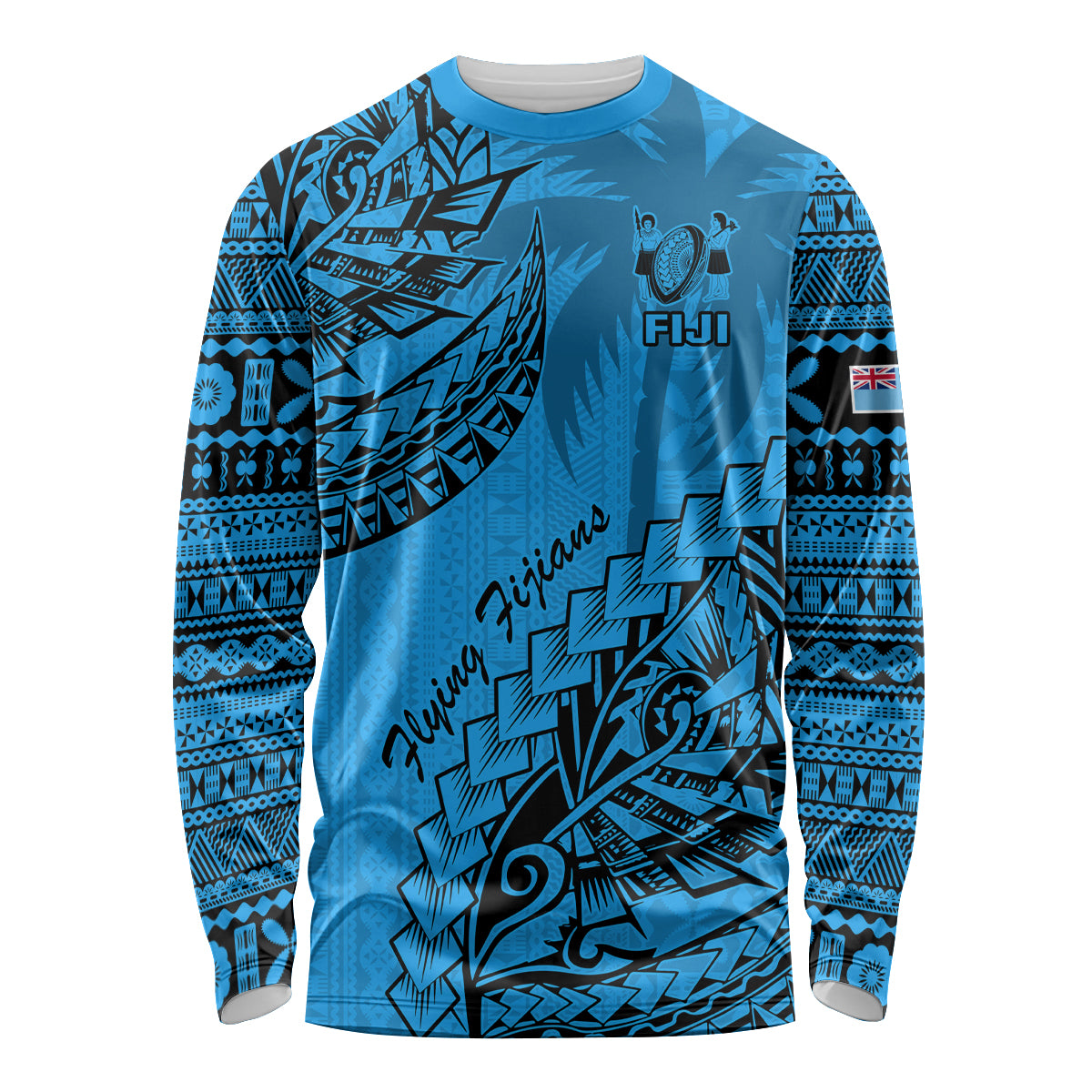 Fiji Rugby Long Sleeve Shirt Kaiviti Fijian Tribal World Cup Blue No1 - Wonder Print Shop