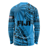 Fiji Rugby Long Sleeve Shirt Kaiviti Fijian Tribal World Cup Blue No1 - Wonder Print Shop
