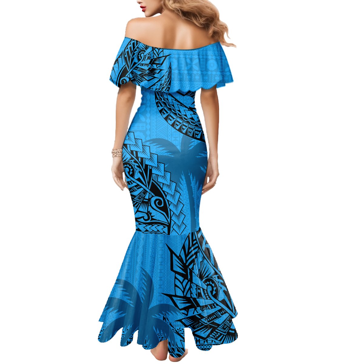 Fiji Rugby Mermaid Dress Kaiviti Fijian Tribal World Cup Blue No1 - Wonder Print Shop