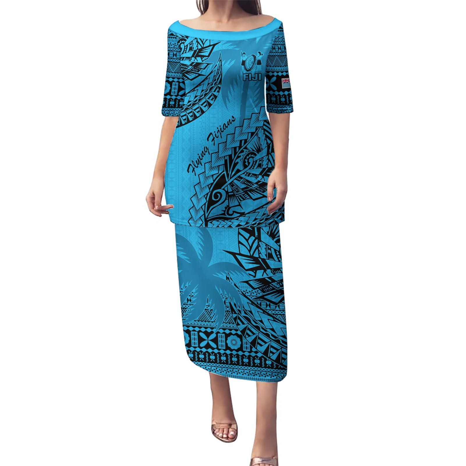 Fiji Rugby Puletasi Kaiviti Fijian Tribal World Cup Blue No1 - Wonder Print Shop