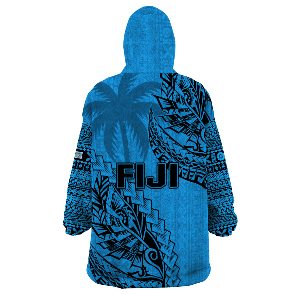 Fiji Rugby Wearable Blanket Hoodie Kaiviti Fijian Tribal World Cup Blue No1 - Wonder Print Shop