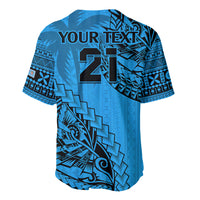 Custom Fiji Rugby Baseball Jersey Kaiviti Fijian Tribal World Cup Blue No1 LT9 - Wonder Print Shop