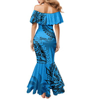Custom Fiji Rugby Mermaid Dress Kaiviti Fijian Tribal World Cup Blue No1 - Wonder Print Shop