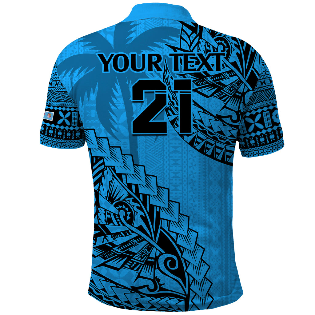 Custom Fiji Rugby Polo Shirt Kaiviti Fijian Tribal World Cup Blue No1 - Wonder Print Shop