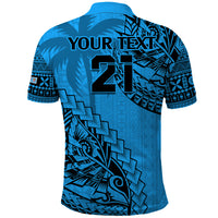 Custom Fiji Rugby Polo Shirt Kaiviti Fijian Tribal World Cup Blue No1 - Wonder Print Shop