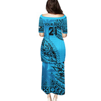 Custom Fiji Rugby Puletasi Kaiviti Fijian Tribal World Cup Blue No1 - Wonder Print Shop