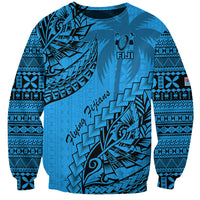 Custom Fiji Rugby Sweatshirt Kaiviti Fijian Tribal World Cup Blue No1 - Wonder Print Shop