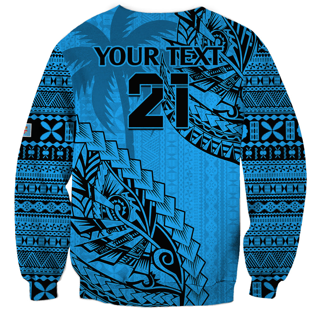 Custom Fiji Rugby Sweatshirt Kaiviti Fijian Tribal World Cup Blue No1 - Wonder Print Shop