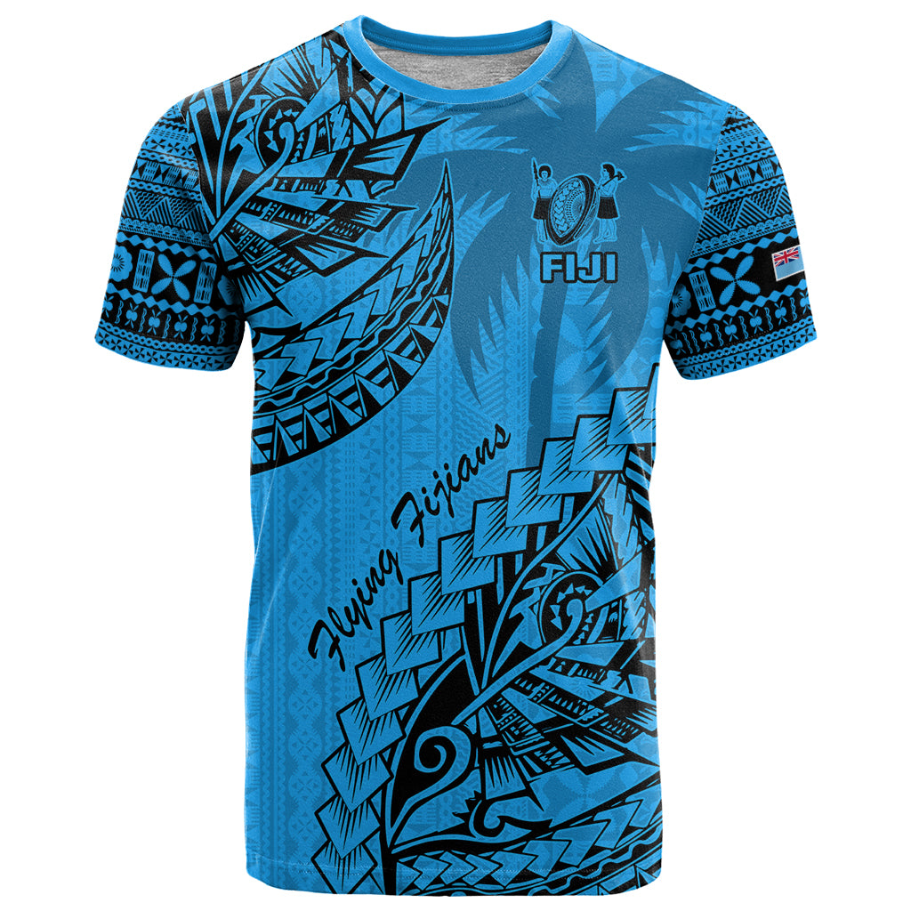 Custom Fiji Rugby T Shirt Kaiviti Fijian Tribal World Cup Blue No1 - Wonder Print Shop