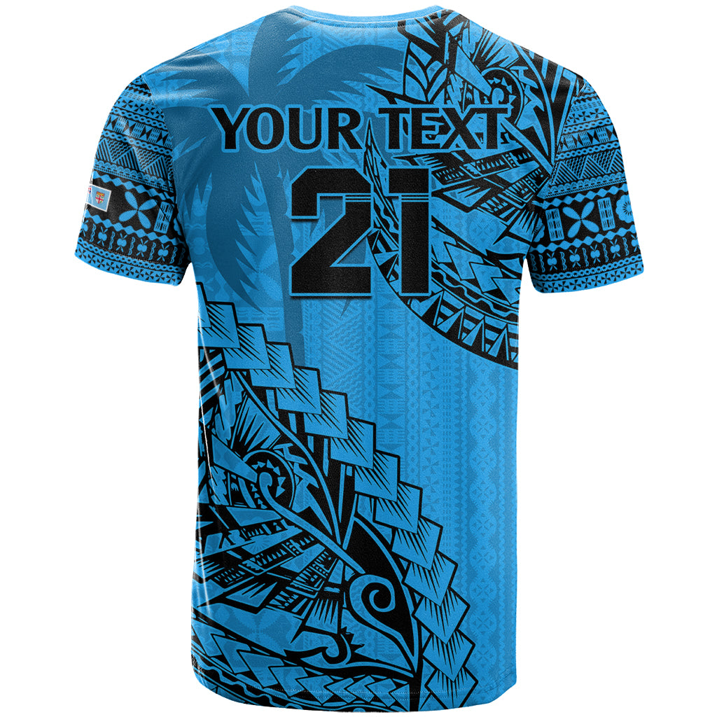 Custom Fiji Rugby T Shirt Kaiviti Fijian Tribal World Cup Blue No1 - Wonder Print Shop