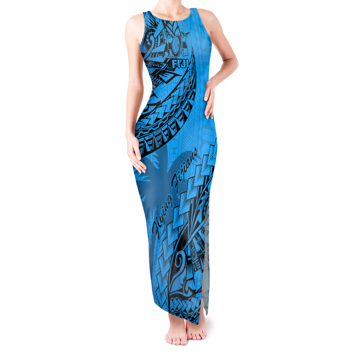 Custom Fiji Rugby Tank Maxi Dress Kaiviti Fijian Tribal World Cup Blue No1 - Wonder Print Shop