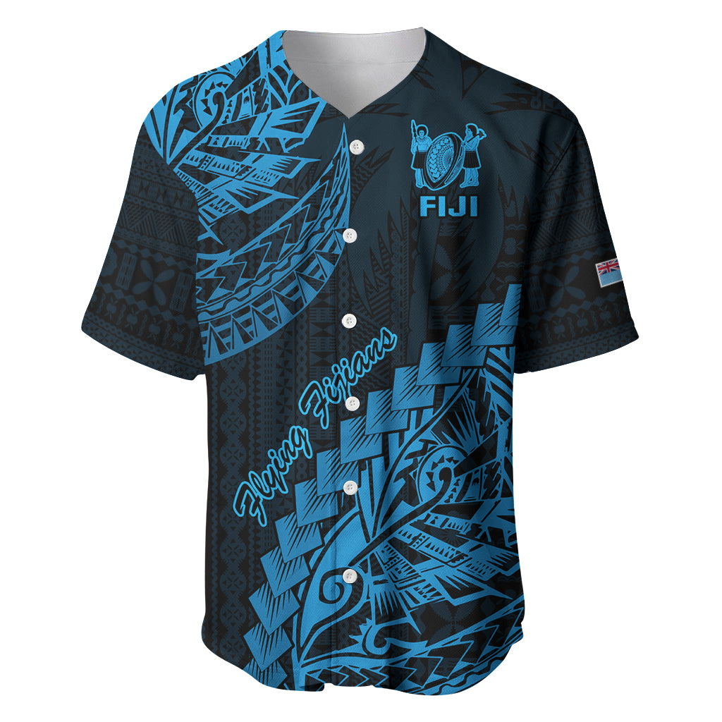 Fiji Rugby Baseball Jersey Kaiviti Fijian Tribal World Cup Blue No2 LT9 - Wonder Print Shop