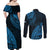 Fiji Rugby Couples Matching Off Shoulder Maxi Dress and Long Sleeve Button Shirt Kaiviti Fijian Tribal World Cup Blue No2 LT9 - Wonder Print Shop