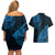 Fiji Rugby Couples Matching Off Shoulder Short Dress and Hawaiian Shirt Kaiviti Fijian Tribal World Cup Blue No2 LT9 - Wonder Print Shop