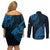 Fiji Rugby Couples Matching Off Shoulder Short Dress and Long Sleeve Button Shirt Kaiviti Fijian Tribal World Cup Blue No2 LT9 - Wonder Print Shop