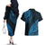 Fiji Rugby Couples Matching Off The Shoulder Long Sleeve Dress and Hawaiian Shirt Kaiviti Fijian Tribal World Cup Blue No2 LT9 - Wonder Print Shop