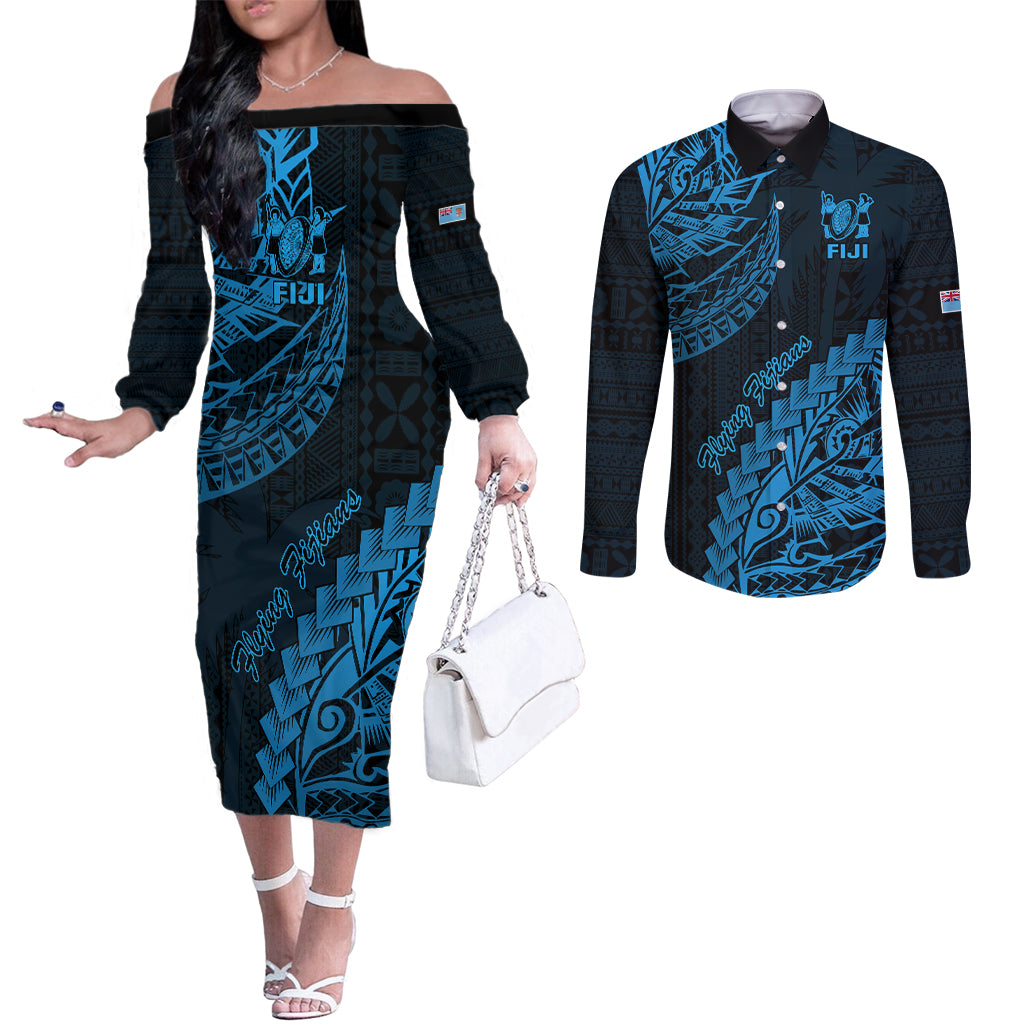 fiji-rugby-couples-matching-off-the-shoulder-long-sleeve-dress-and-long-sleeve-button-shirt-kaiviti-fijian-tribal-world-cup-blue-no2