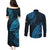 Fiji Rugby Couples Matching Puletasi Dress and Long Sleeve Button Shirt Kaiviti Fijian Tribal World Cup Blue No2 LT9 - Wonder Print Shop