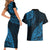 Fiji Rugby Couples Matching Short Sleeve Bodycon Dress and Hawaiian Shirt Kaiviti Fijian Tribal World Cup Blue No2 LT9 - Wonder Print Shop