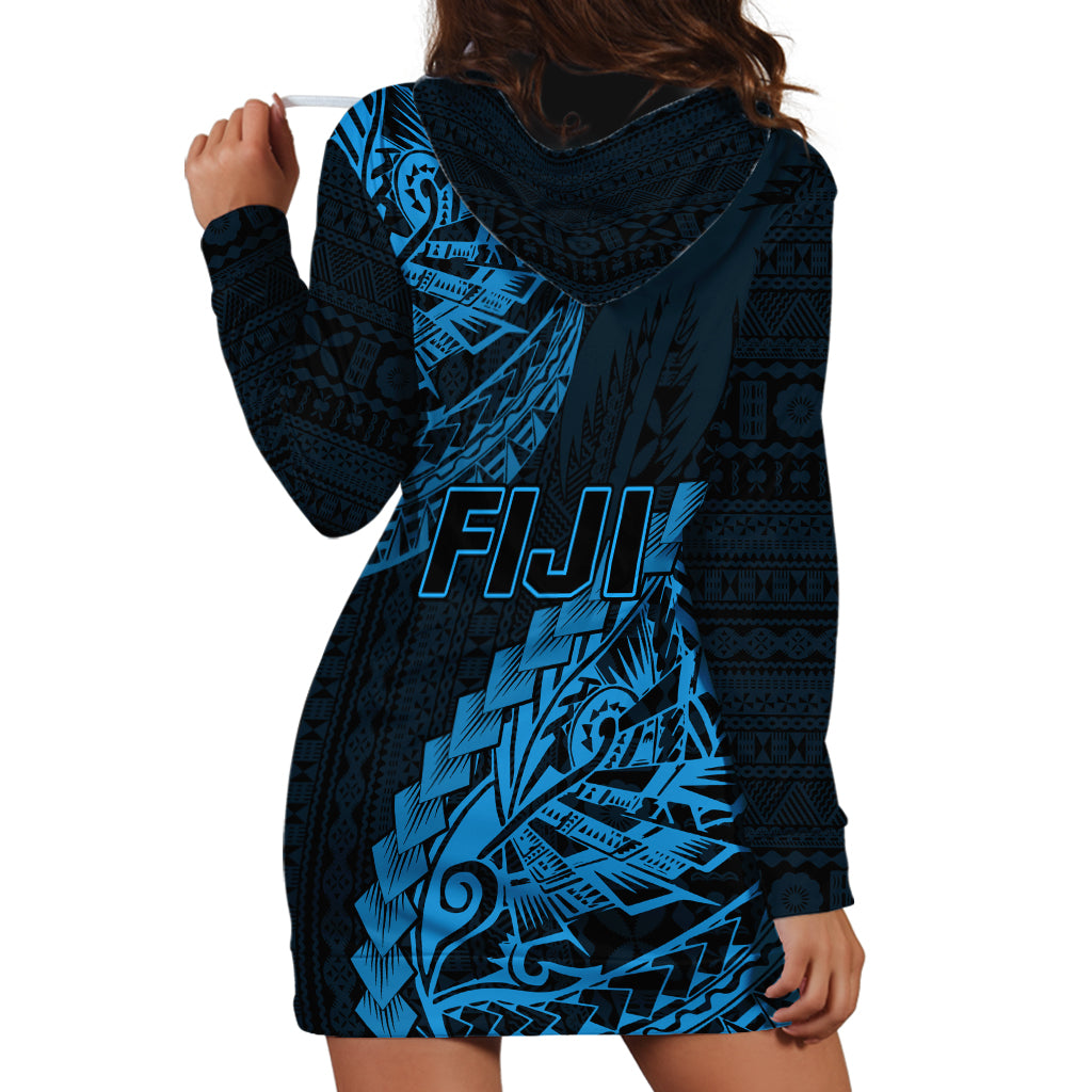 Fiji Rugby Hoodie Dress Kaiviti Fijian Tribal World Cup Blue No2 - Wonder Print Shop