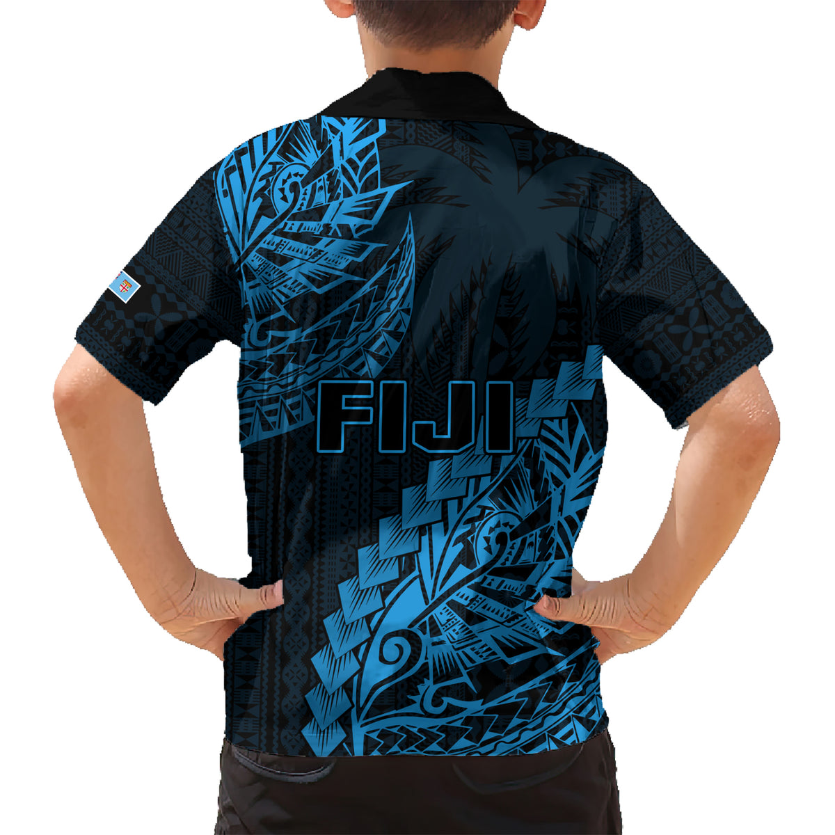 Fiji Rugby Kid Hawaiian Shirt Kaiviti Fijian Tribal World Cup Blue No2 - Wonder Print Shop