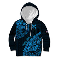 Fiji Rugby Kid Hoodie Kaiviti Fijian Tribal World Cup Blue No2 - Wonder Print Shop
